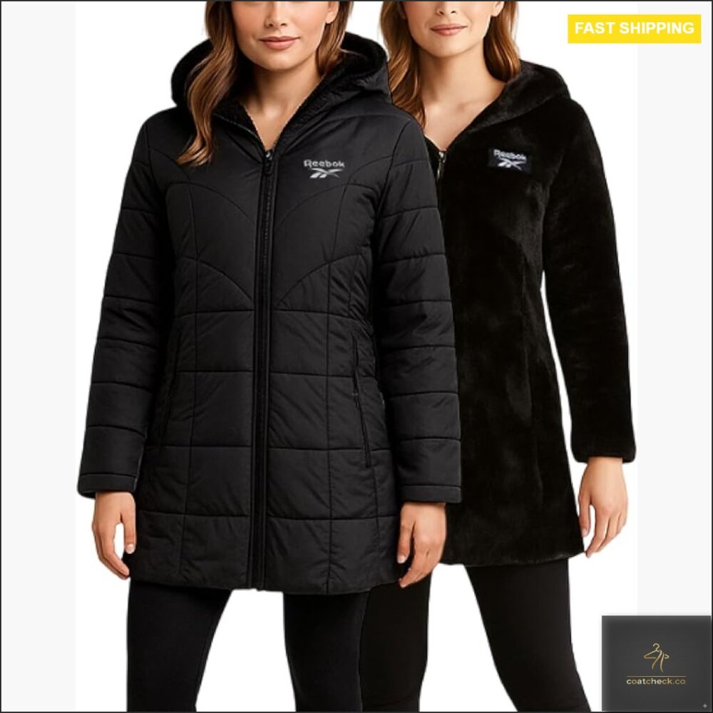 Reversible Sherpa Fleece Lined Quilted Puffer Parka Hooded Winter Coat